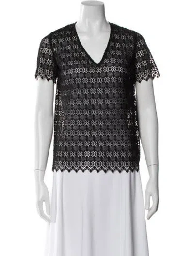 Pre-owned Sandro Lace Pattern V-neck Blouse W/ Tags In Black