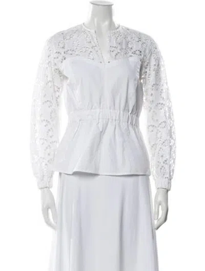 Pre-owned Sandro Lace Pattern V-neck Blouse In White