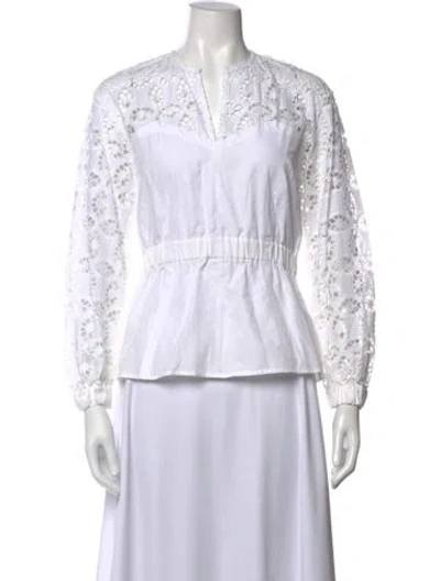 Pre-owned Sandro Lace Pattern V-neck Blouse In White