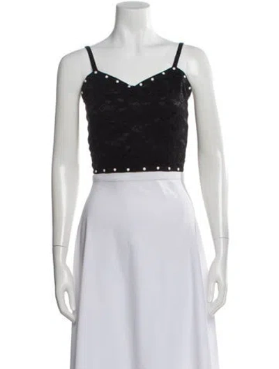 Pre-owned Sandro Lace Pattern V-neck Crop Top In Black