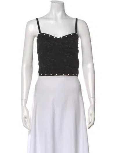 Pre-owned Sandro Lace Pattern V-neck Crop Top In Blue