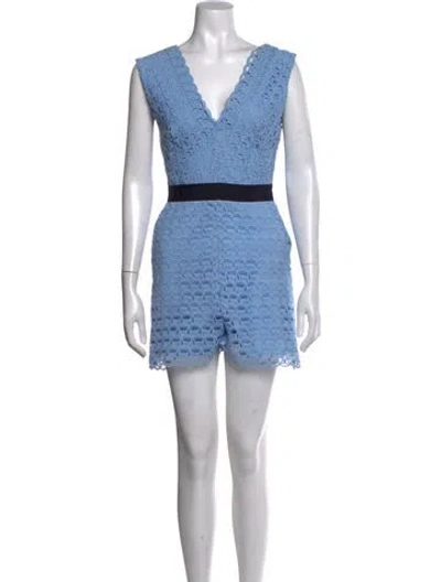 Pre-owned Sandro Lace Pattern V-neck Romper In Blue