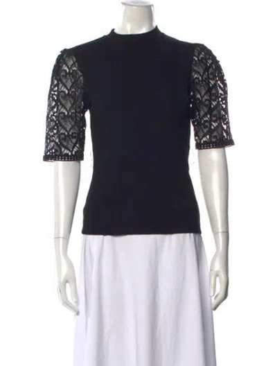 Pre-owned Sandro Lace Pattern V-neck Sweater In Black