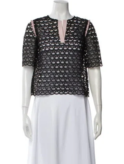 Pre-owned Sandro Lace Pattern V-neck Top In Black