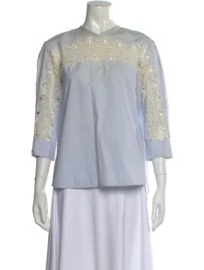 Pre-owned Sandro Lace Pattern V-neck Top In Blue