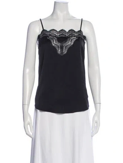 Pre-owned Sandro Lace Pattern V-neck Top In Blue