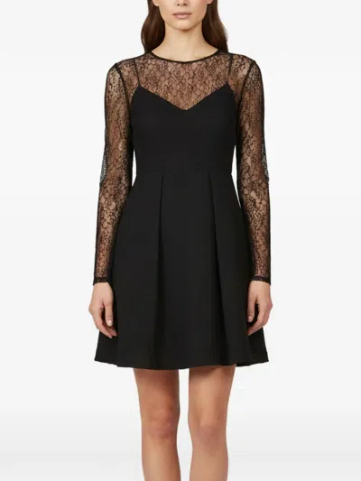 Pre-owned Sandro Lace Pleated Mini Dress In Black