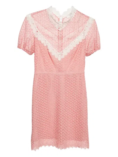 Pre-owned Sandro Lace Puff-sleeve Dress In Pink