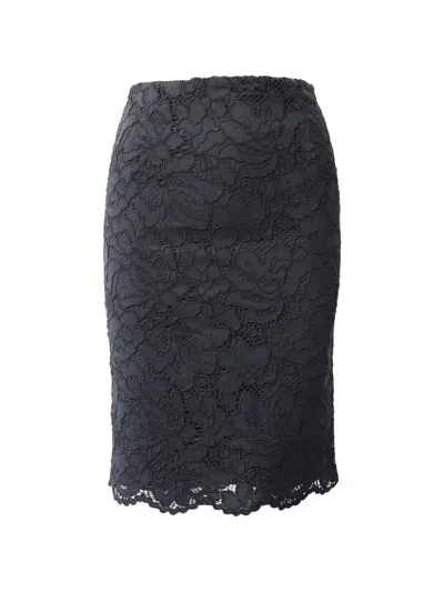 Pre-owned Sandro Lace Scallop-hem Midi Skirt In Black