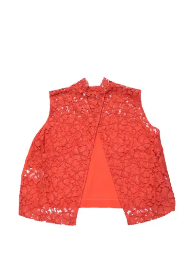 Pre-owned Sandro Lace Sleeveless Blouse In Red