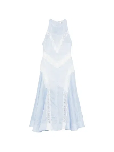 Sandro Lace Striped Midi Dress In Blue