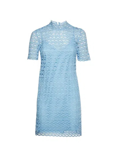 Pre-owned Sandro Lace Tie-back Mini Dress In Blue