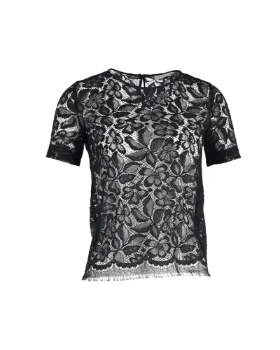 Sandro Lace Top In Black Cotton