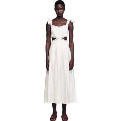 Sandro Womens Naturels Lace-trim Cut-out Linen-blend Maxi Dress