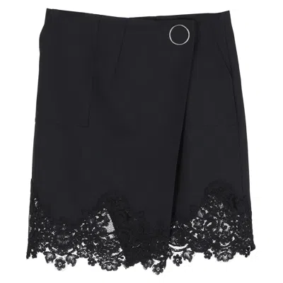 Sandro Lace Trim Mini Skirt In Black Polyester