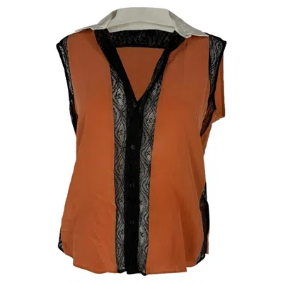 Sandro Lace Trimmed Blouse In Orange Polyamide