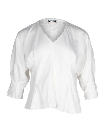 Sandro Lace Trimmed Dolman Blouse In White Cotton