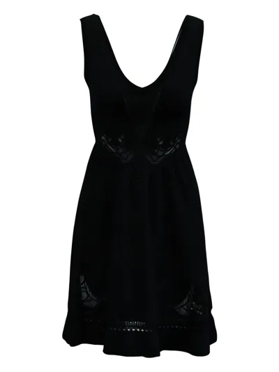 Pre-owned Sandro Lace-trimmed Sleeveless Mini Dress In Black