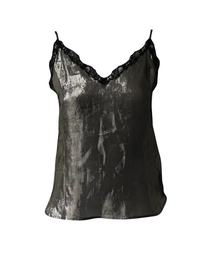 Sandro Lace-trimmed Tank Top In Metallic Silver Silk
