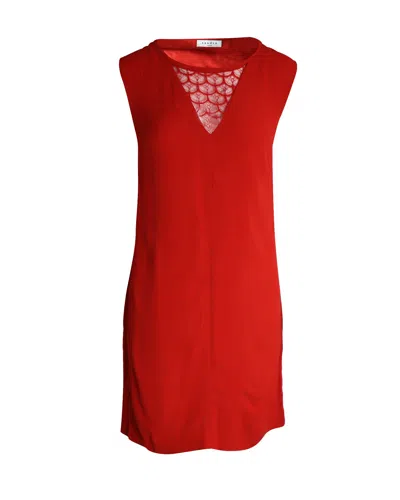 Sandro Lace-trimmed V-neck Sleeveless Dress In Red Cupro