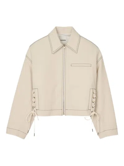 Sandro Lace-up Denim Jacket In Sand