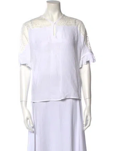 Pre-owned Sandro Lace V-neck Top In White