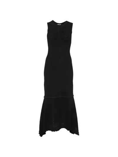 Sandro Lace-effect Ruffled Knitted Dress In Black