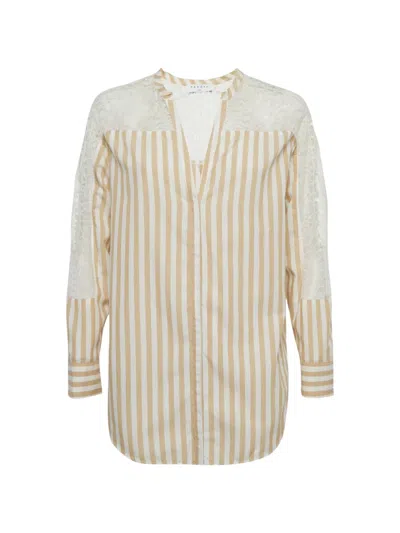 Pre-owned Sandro Lace-panel Striped Shirt In White