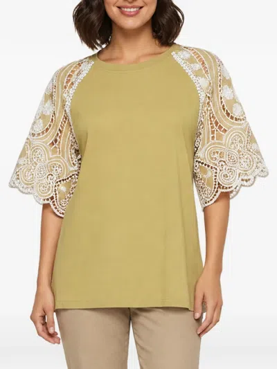 Pre-owned Sandro Lace-sleeve Top In Green