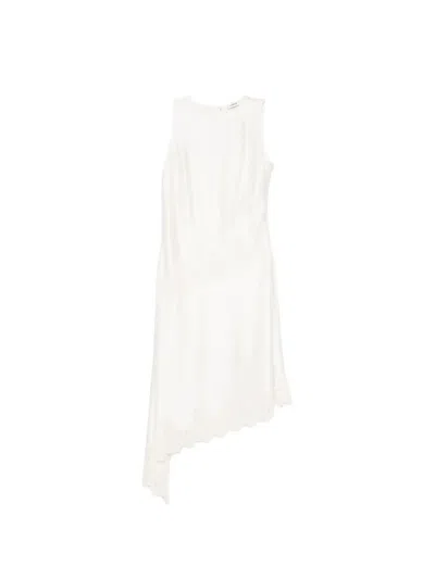 Sandro Lace-trim Asymmetric Midi Dress In White