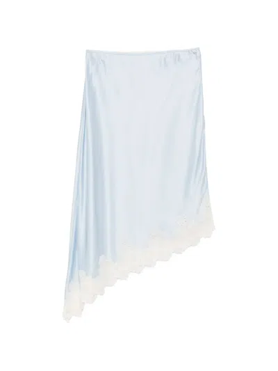 Sandro Lace-trim Asymmetric Midi Skirt In Blue