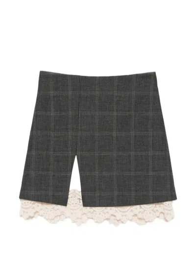 Sandro Lace-trim Checked Skirt In Black