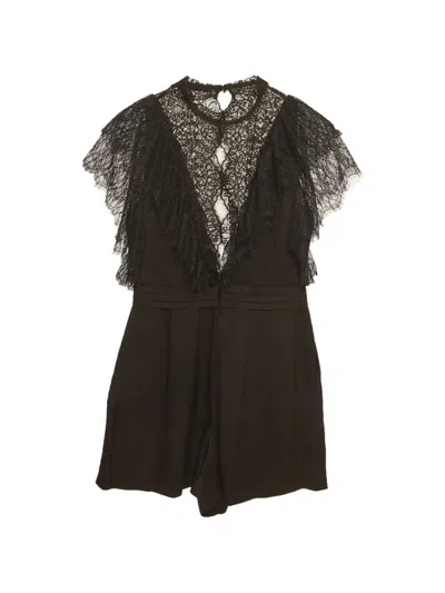Pre-owned Sandro Lace-trim Playsuit In Black