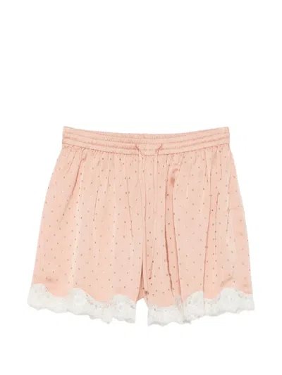 Sandro Lace-trim Rhinestone-embellished Shorts In Pink