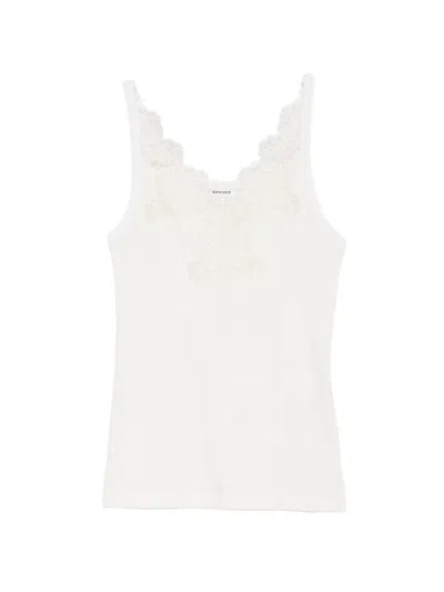 Sandro Lace-trim Ribbed-knit Top In Multi