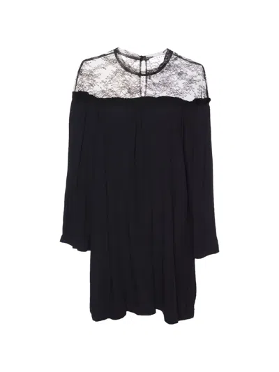 Pre-owned Sandro Lace-trim Shift Dress In Black