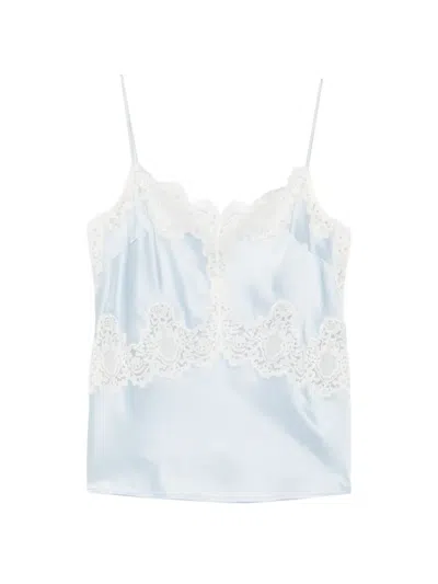 Sandro Lingerie-style Top With Lace In Blue