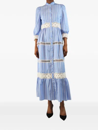 Pre-owned Sandro Lace-trim Striped Maxi Dress In Blue