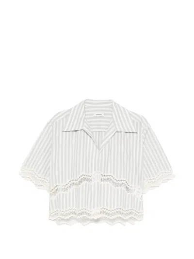Sandro Lace-trim Striped Shirt In Neutral