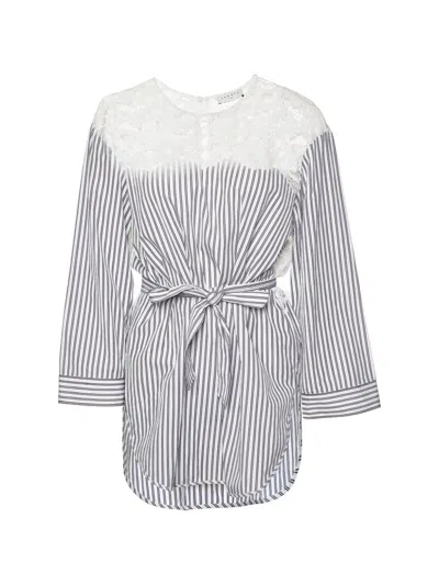 Pre-owned Sandro Lace-trim Striped Top In White