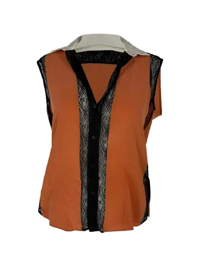 Pre-owned Sandro Lace-trimmed Blouse In Orange