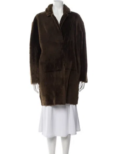 Pre-owned Sandro Lamb Fur Coat In Brown