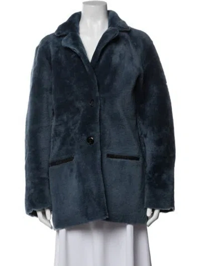 Pre-owned Sandro Lamb Fur Faux Fur Coat In Blue