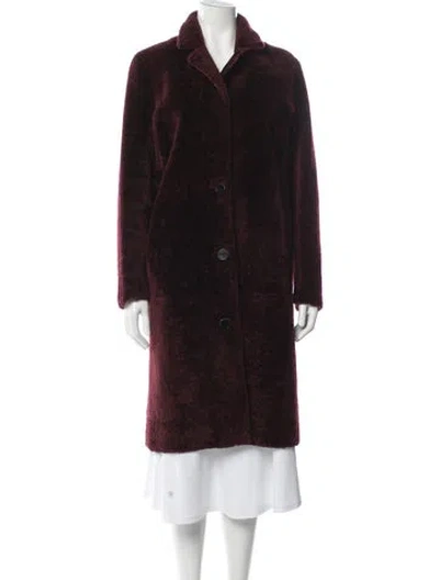 Pre-owned Sandro Lamb Fur Faux Fur Coat In Burgundy