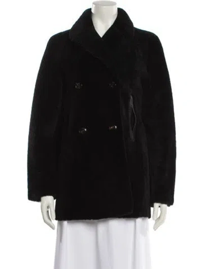 Pre-owned Sandro Lamb Fur Faux Fur Jacket In Black