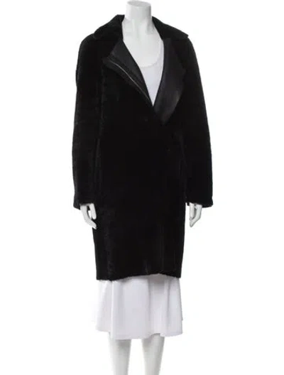 Pre-owned Sandro Lamb Fur Fur Coat In Black