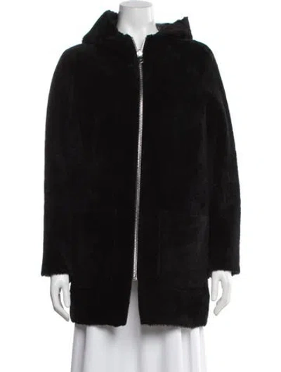 Pre-owned Sandro Lamb Fur Fur Jacket In Black