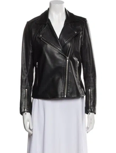 Pre-owned Sandro Lamb Leather Biker Jacket In Black