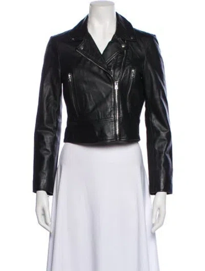 Pre-owned Sandro Lamb Leather Biker Jacket In Black