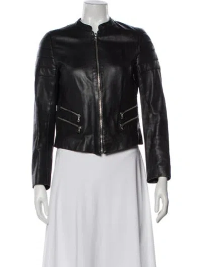 Pre-owned Sandro Lamb Leather Biker Jacket In Black